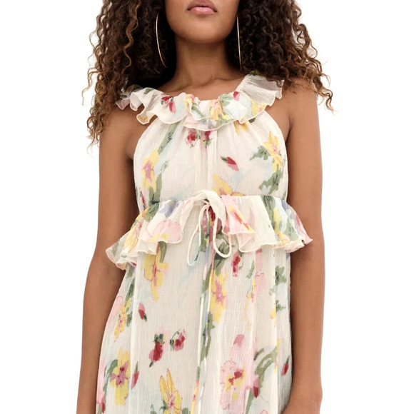 NWT! For Love & Lemons L Romantic Backless Abby Floral Maxi Dress Ruffle Cream - Picture 5 of 11